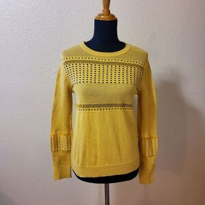 One Grey Day Pullover Open Knit Crewneck Sweater Size S Orange New